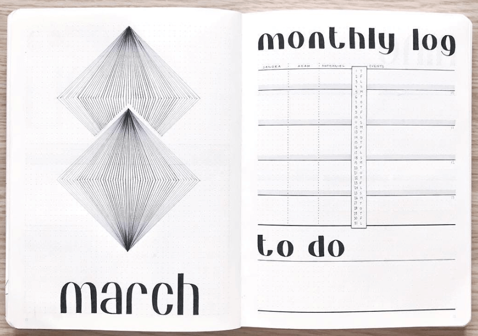 bullet journal monthly layouts by abulletandsomelines